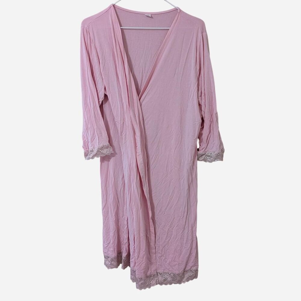 Coquette Pastel Pink Lace Trim Robe Loungewear Wrap Kimono
